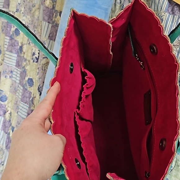 Patricia Nash Leather Cut Out Tooling Collection Cavo Floral Tote ❤️ 💙 Aqua - Picture 8 of 16